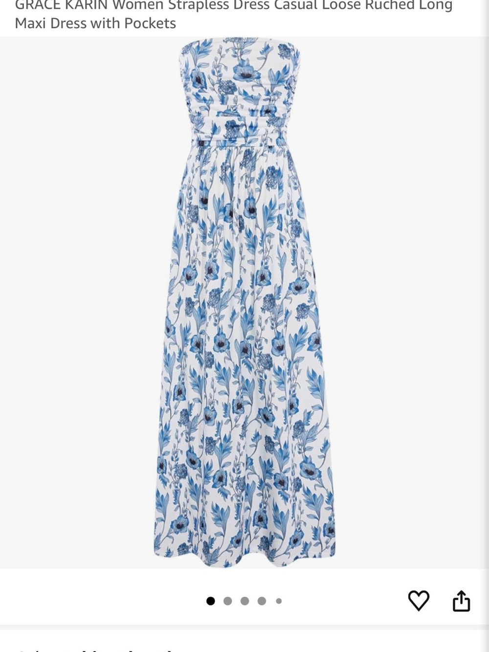 Grace Karin White and Blue Floral Strapless Maxi Dress
